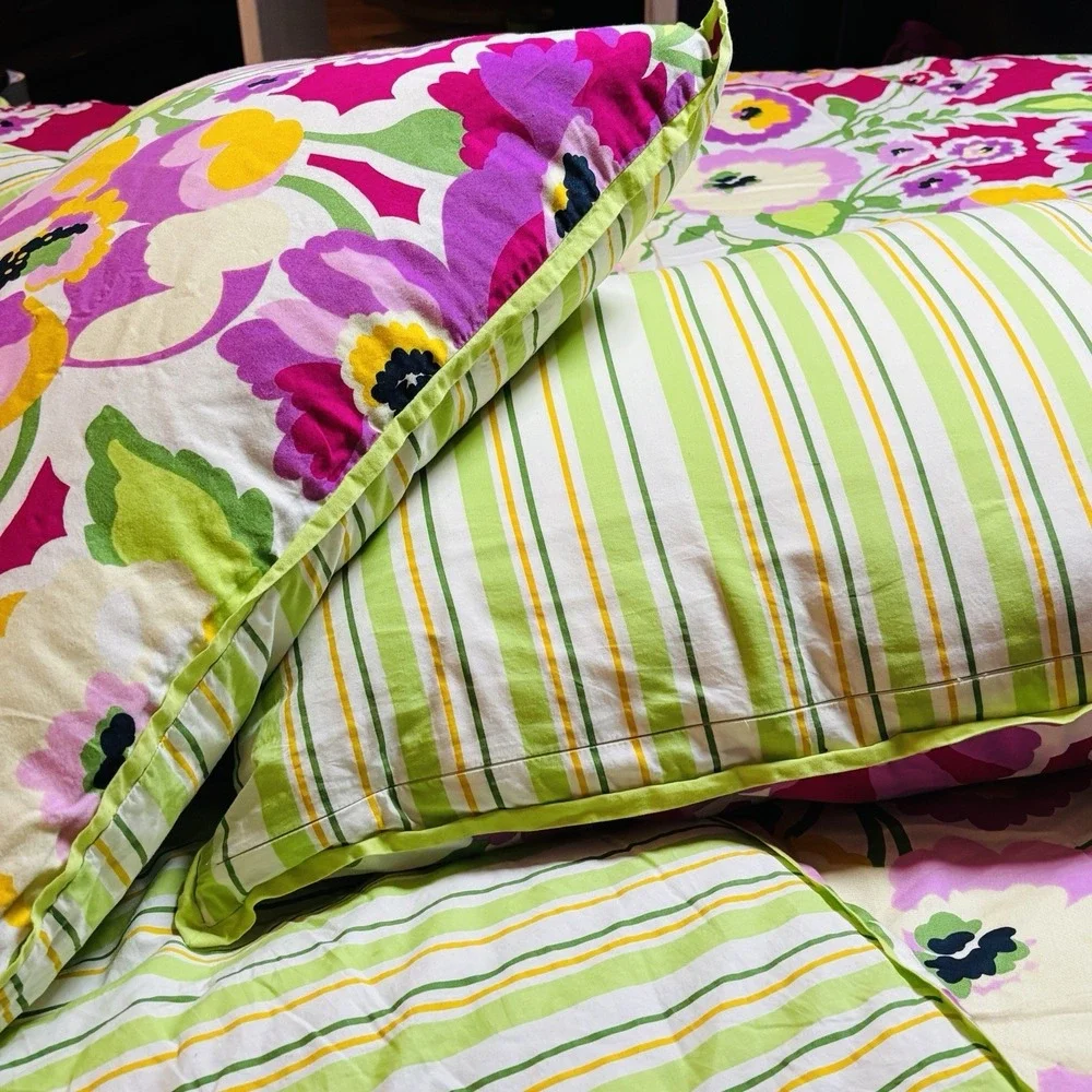 Tommy Hilfiger Somerville Full/Queen Duvet Comforter + 2 Shams Pink Green Floral